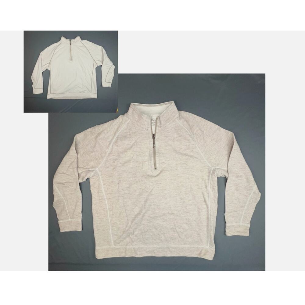 Tommy Bahama Reversible Pullover Mens XL Cream Heather 1/4 Zip